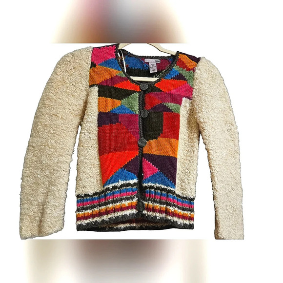 H&M Wool/mohair cardigan sweater with colorful patchwork.Circa 2009. Size 2 NWT - Picture 1 of 11